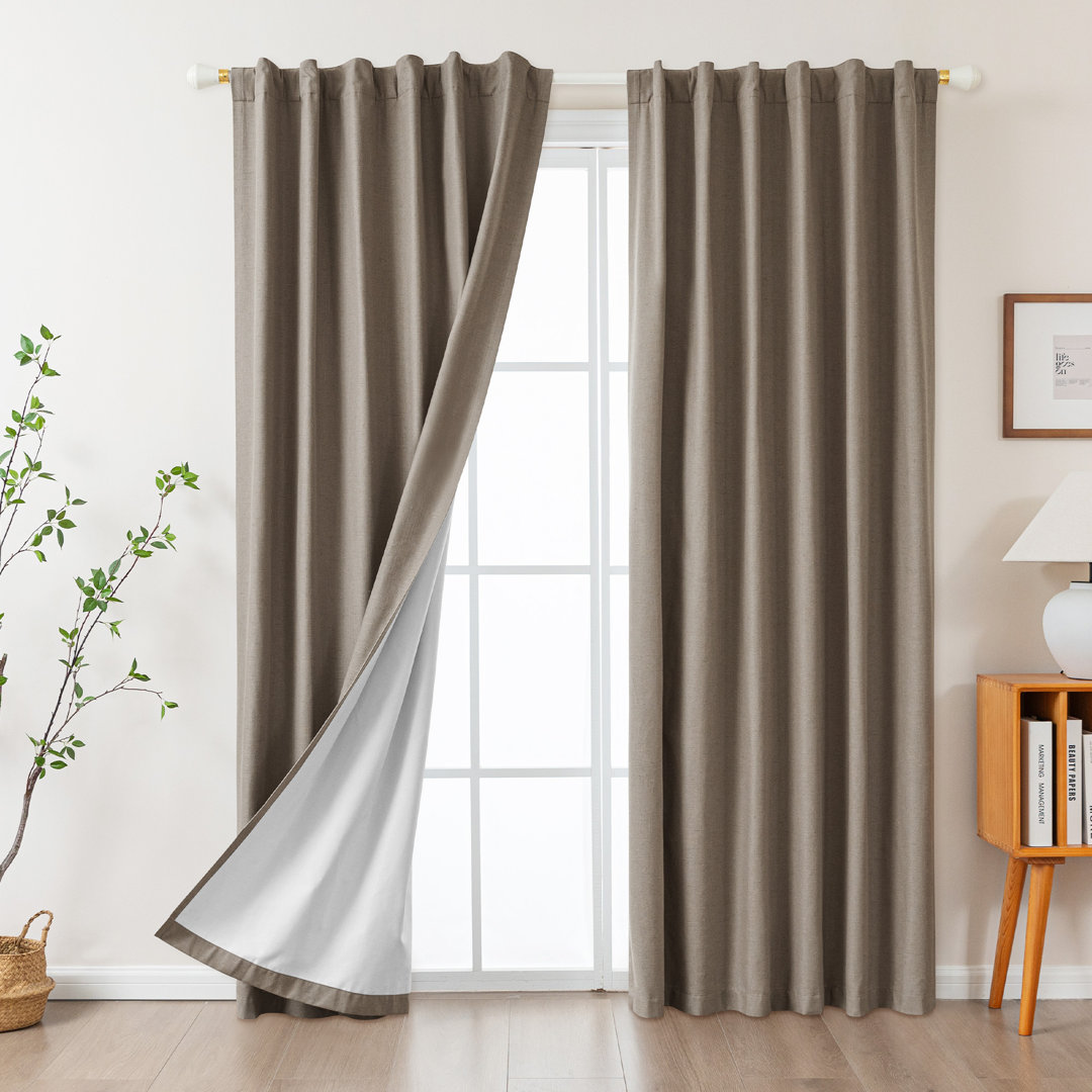 Vishrut Linen Blended Slub Textured 100% Blackout Back Tab Curtain Pair (Set of 2) Latitude Run® Curtain 