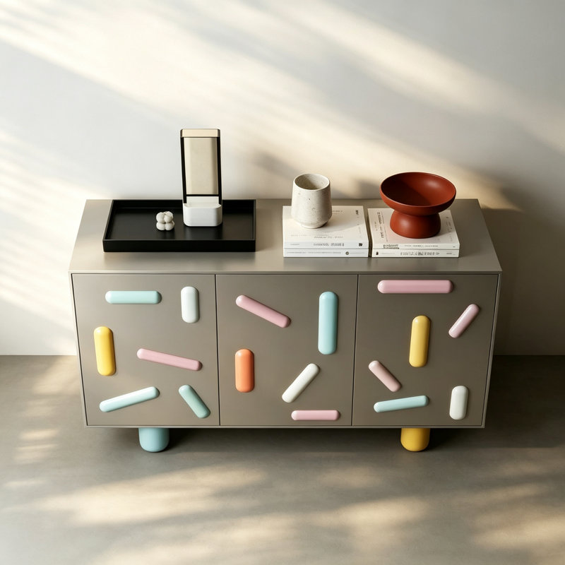 Console Mid-Century à trois portes, H 33,5 po x l 47,2 po x P 15,7 po