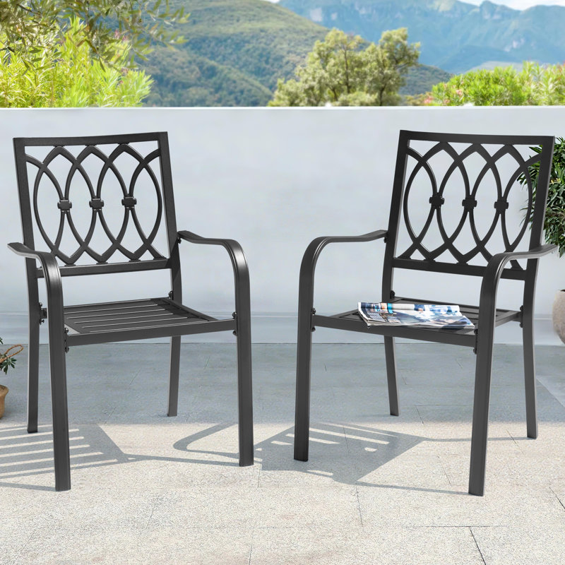 Chaises de salle à manger de patio 2 pièces, siège ventilé à lattes et accoudoirs courbés