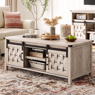 Table basse 47 "avec portes de grange et tablettes réglables Farmhouse
