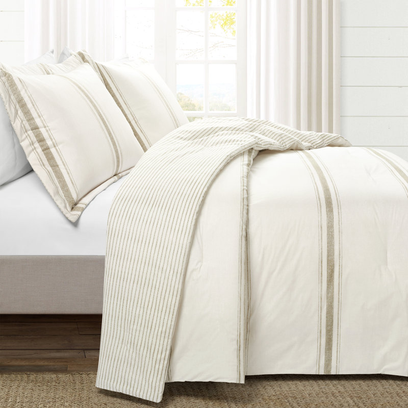 Gilroy Cotton Striped Comforter, Full/Queen Comforter + 2 Shams, Neutral