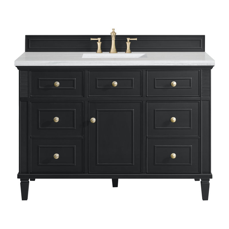 Lorelai 48'' W Single Vanity, Black Onyx, Carrara White Marble, 8" Widespread