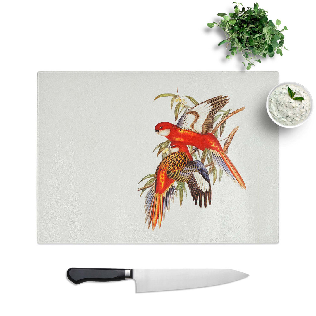 Glass Fiery Parakeets by Elizabeth Gould Chopping Board