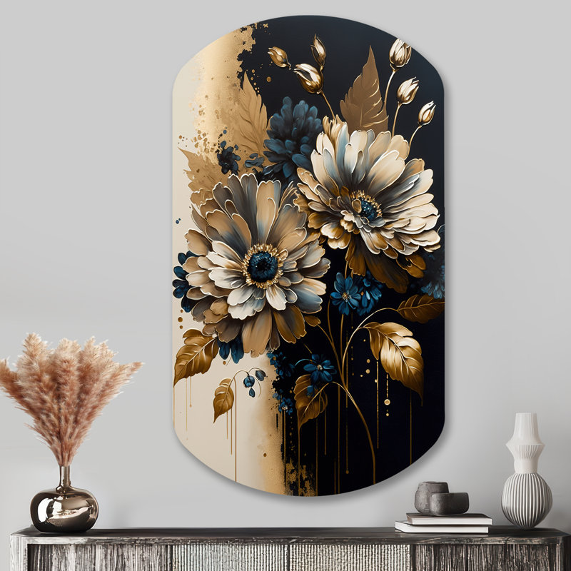 Décoration murale irrégulière en forme de cylindre bleu et doré Daisy Bunch II, H 43 po x l 23 po