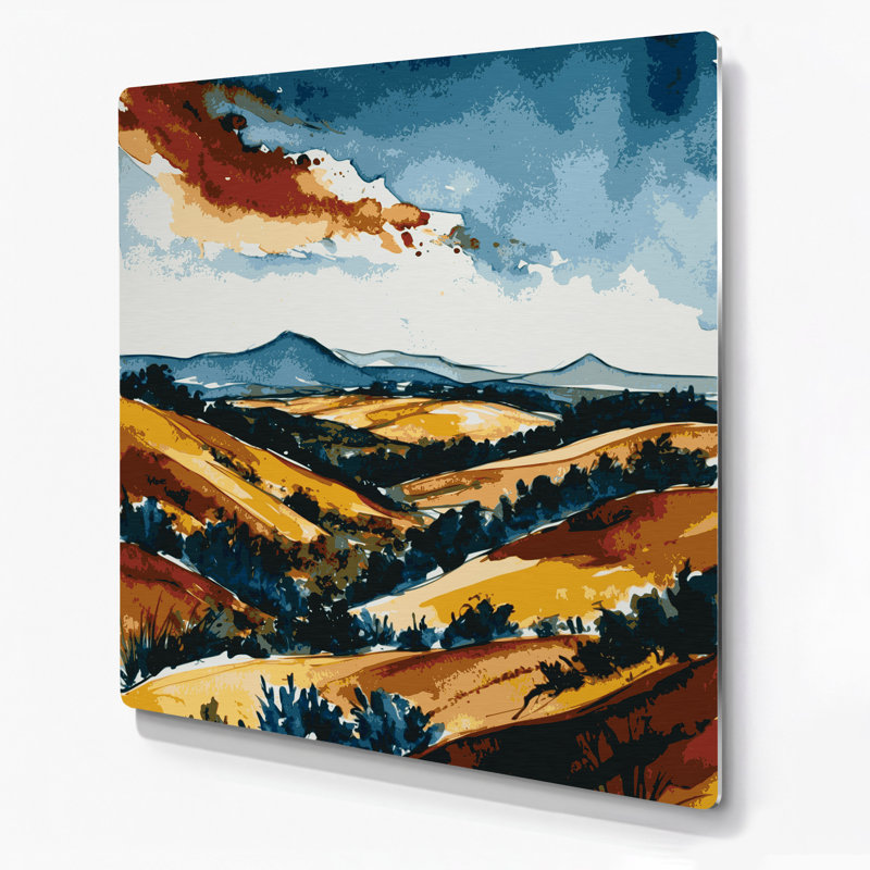 Aquarelle paysage, art mural gris en métal 8