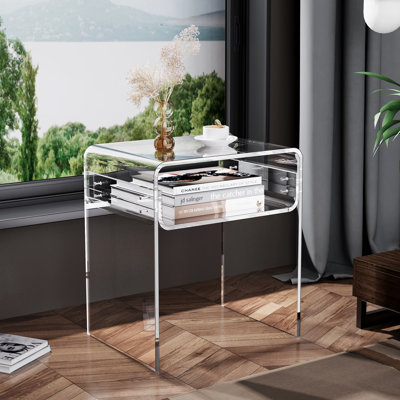 Devontre Modern Acrylic 2-Tier Home Decor, Nightstand, Small End Table For Living Room