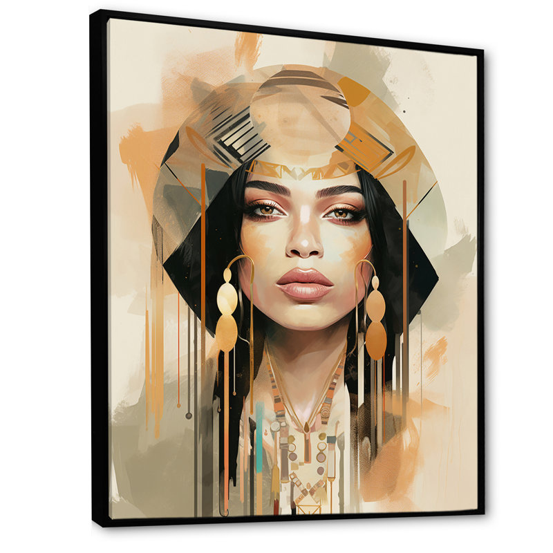 Femme bohème contemporaine sur toile, H 32 po x l 16 po x P 1 po, Cadre flottant noir