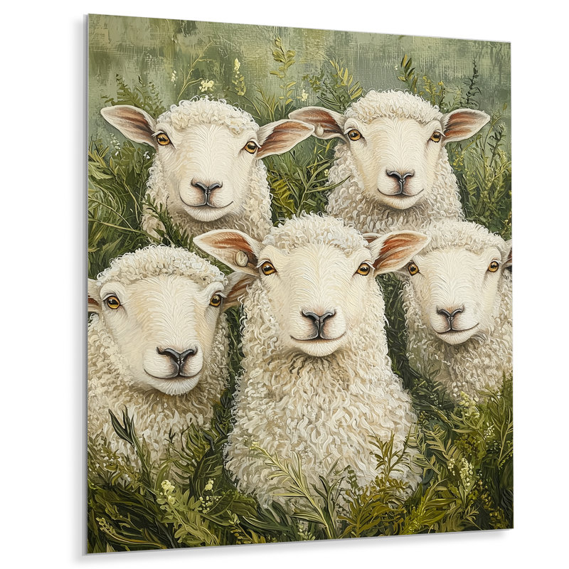 «Flock At Rest Sheep Portrait In The Grass II», reproduction d'art en métal moderne, H 40 po x l 30 po