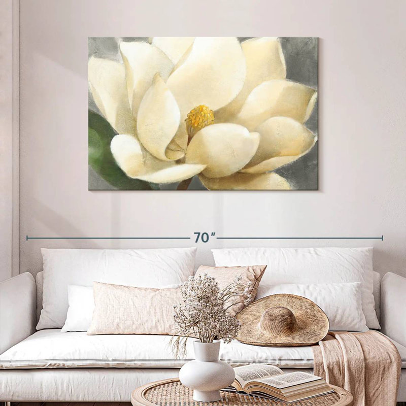 Fleur de magnolia Harnek sur fond gris, H 30 po x l 45 po