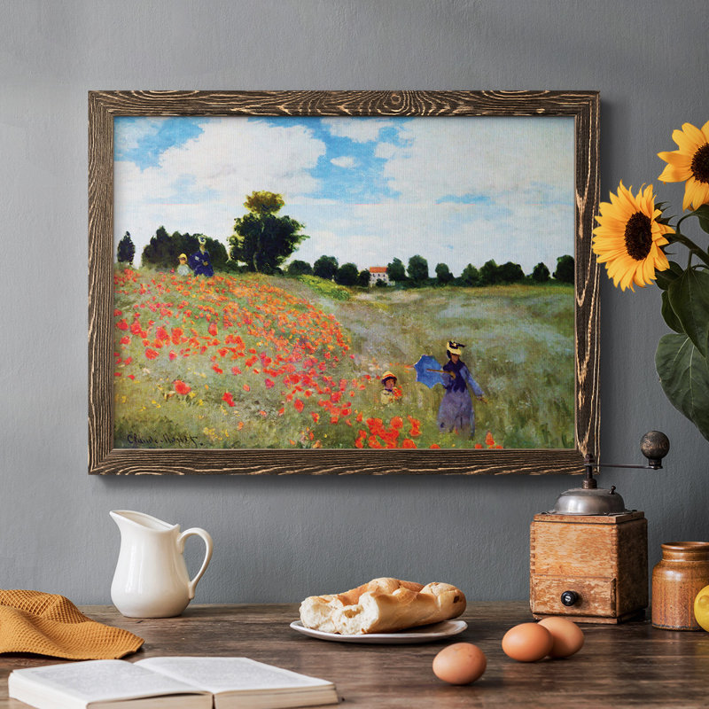 Coquelicots par Monet - Toile tendue avec châssis rustique, Cadre noyer, H 22 po x l 32 po x P 1,5 po