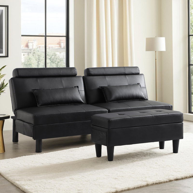 Convertible Futon Sofa Bed With Storage Ottoman/coffee Table, Multifunctional Folding Futon Set, Tufted Loveseat Sleeper Couch For Small Space, Bedroom, Apartment, Dorm (white)