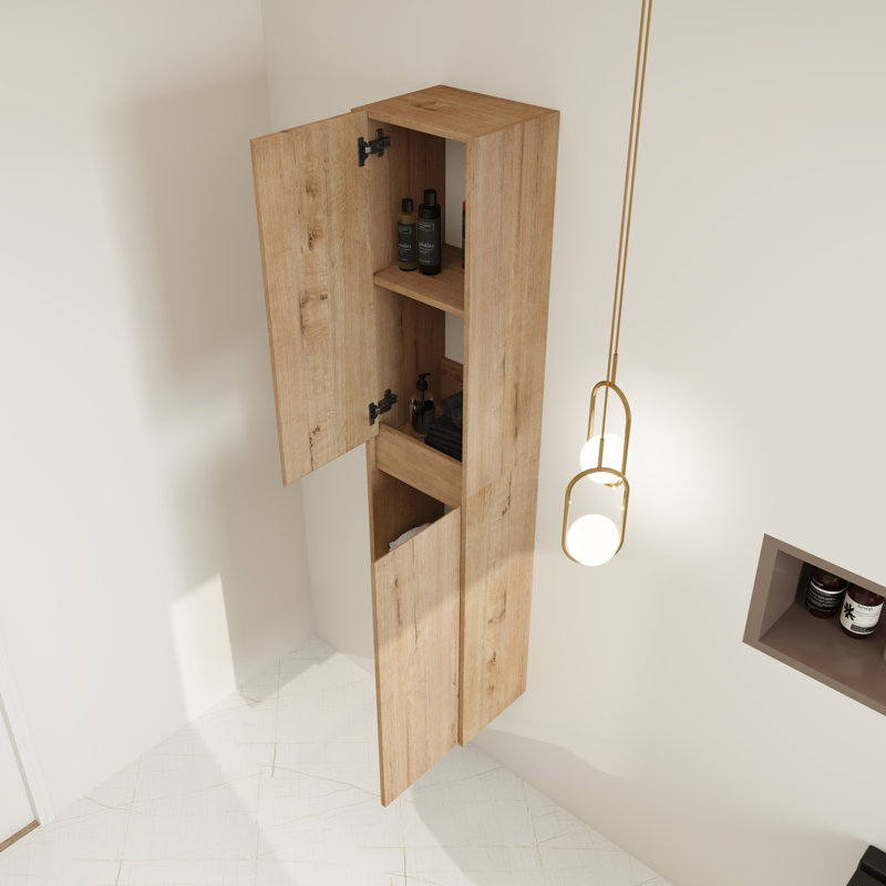 Armoire murale simple en lin Karavites de 12 po avec 2 portes à fermeture douce, Imitation chêne