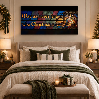 Stained Glass Nativity Scene With Quote Christmas Canvas Wall Art