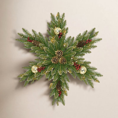 The Holiday Aisle® 32 in. Glittery Gold Dunhill Fir Snowflake with LED Lights