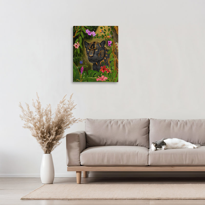 Toile majestueuse Golden Panther, design par Vincent Hie, H 20 po x l 16 po
