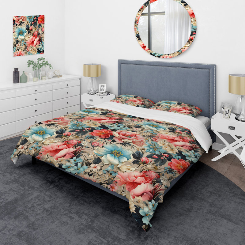 Ensemble de housse pour couette, Housse de couette très grand et 2 très grandes t, Collage éclectique de fleurs pastel