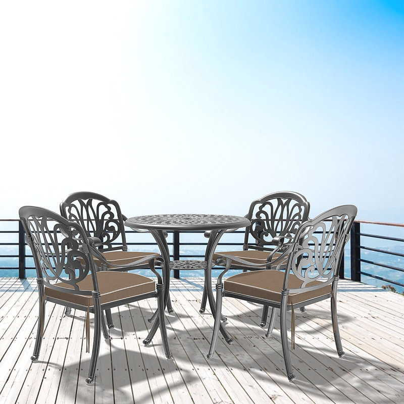 Ensemble de meubles de patio en aluminium coulé avec coussins, 4