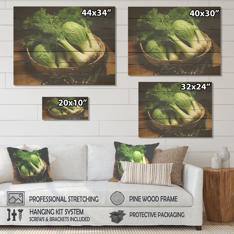 Kitchen Fennel Herbs Fantasy 5 - Herbes florales sur bois, H 30 po x l 40 po x P 0,78 po