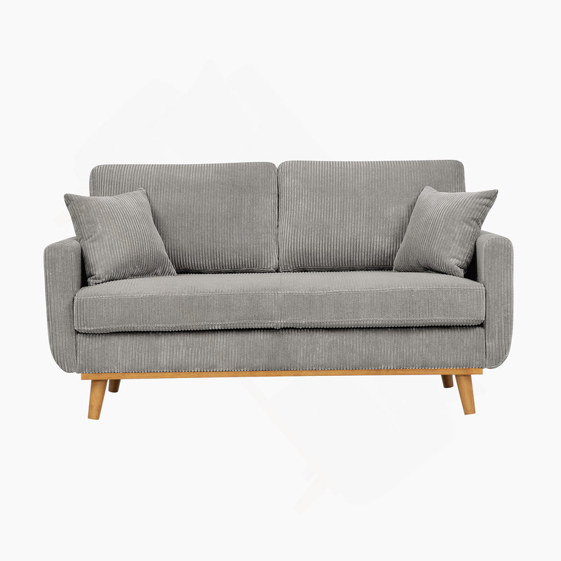 Artina 65'' Square Arm Loveseat, Light Gray Corduroy
