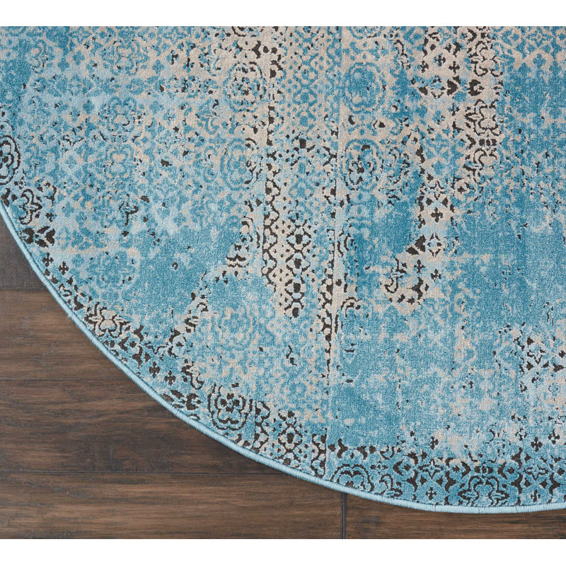 Tapis bleu / beige Saliba, Rond 5 pi 3 po