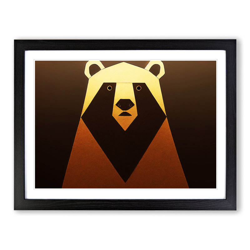 Golden Abstract Bear - Framed Print