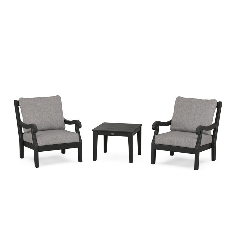 Birch Lane Verlyn 3-Piece Deep Seating Set, Gray Mist Cushion/Black Frame
