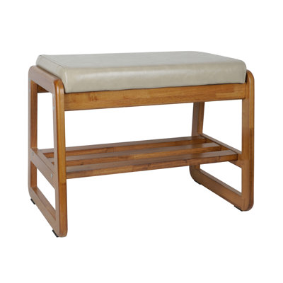 Faux Leather Upholstered Solid Wood Entryway Storage Bench