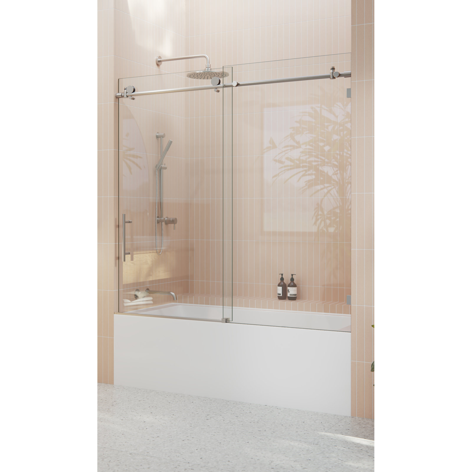 Eclipse Frameless Sliding Tub Door, Brushed Nickel