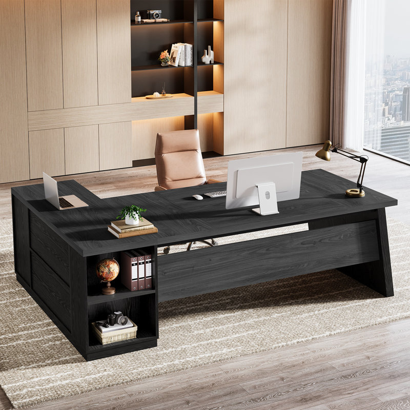Bureau de direction en L 78 po en bois manufacturé et en métal, Gary