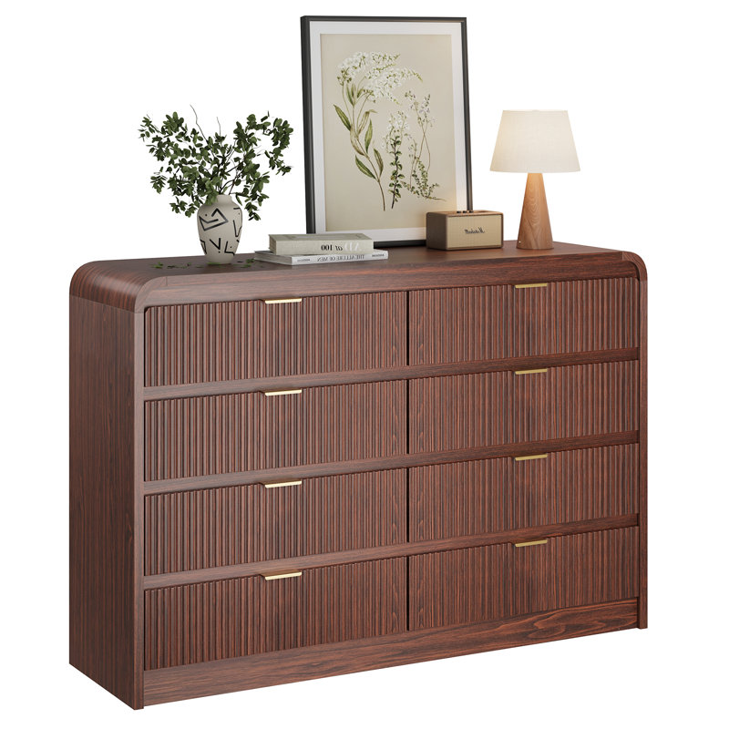 8-Drawer Dresser 55"W Double Dresser With Waveform Fluted Panel, Brown