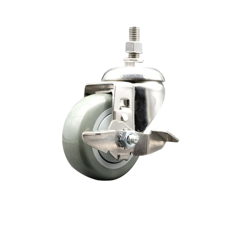Roulettes pivotantes en polyuréthane 316SS avec frein, gris