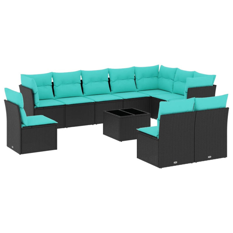  Ensemble de canapé de patio 11 pièces avec coussins en rotin de polyester noir