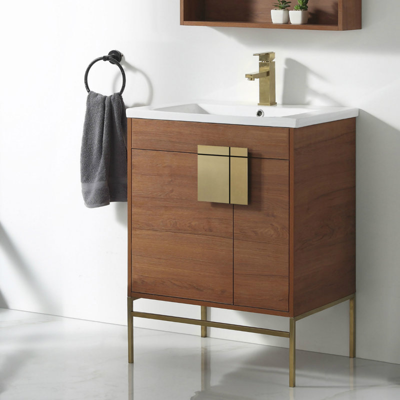 Ensemble de meuble-lavabo simple 30 po Maisie, Noyer épicé, Laiton satiné