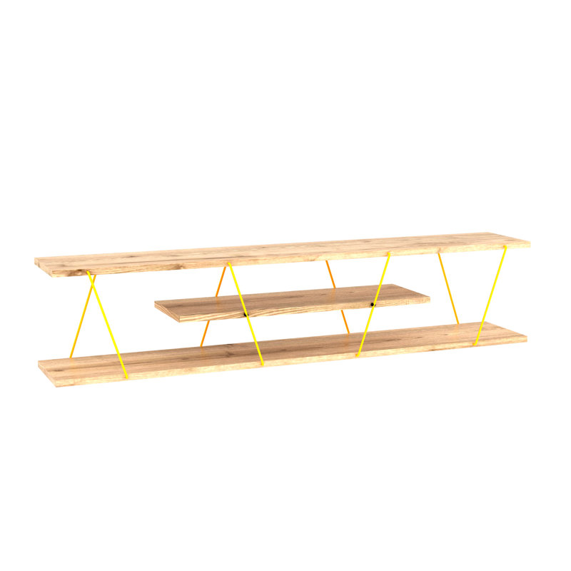 Meuble télé moderne avec 4 tablettes ouvertes, Chêne