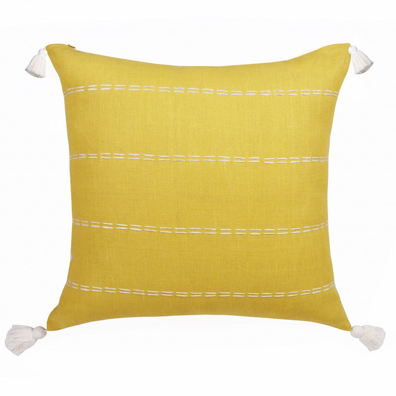 Housse de coussin en lin tissée à la main, Moutarde, Polyester