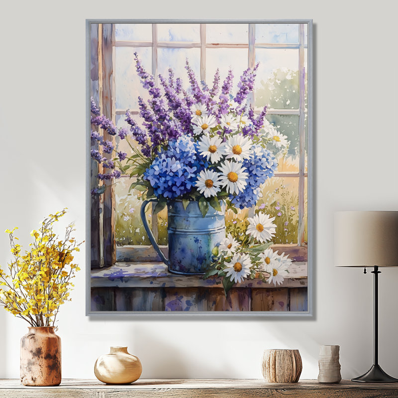 Champlin - art mural floral, Argent argent, H 32 po x l 24 po, Impression encadrée flottante
