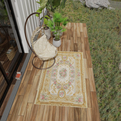 Tapis traditionnel d'extérieur Nil ivoire et beige