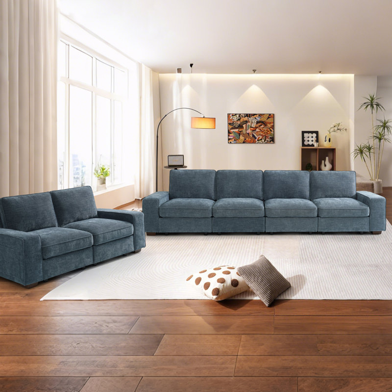 Modern Modular Chenille Sectional Sofa Set 5/6/7/8 Seater with Seat Storage and USB Charging Port、Side Pocket for Living Room and Apartment