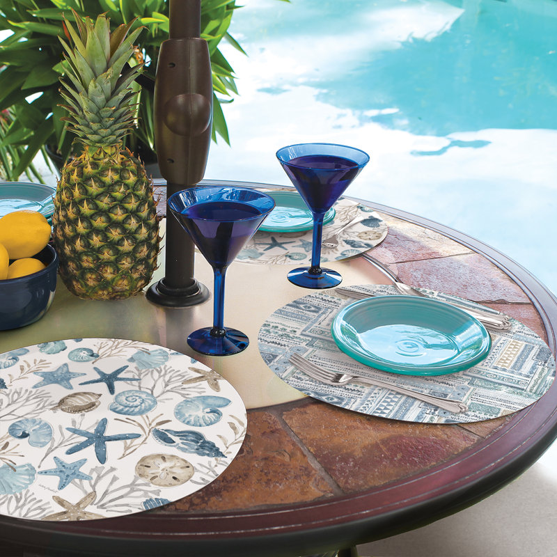 CounterArt Blue Escape Reversible Round Plastic Placemat 4 Pack