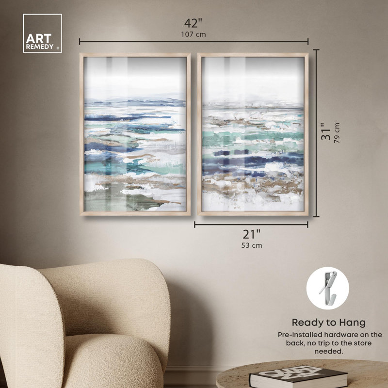 Coral Coastal Blue Art , H 31 po x l 21 po, Crème, crème