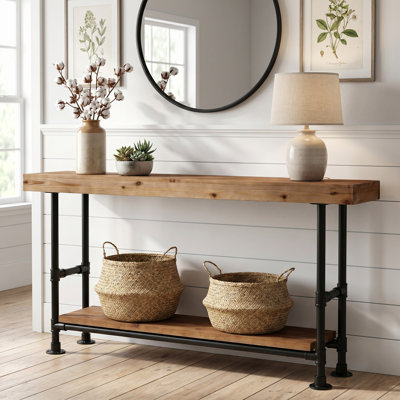 Table d'entrée en bois massif de 63 pouces avec tablette de rangement