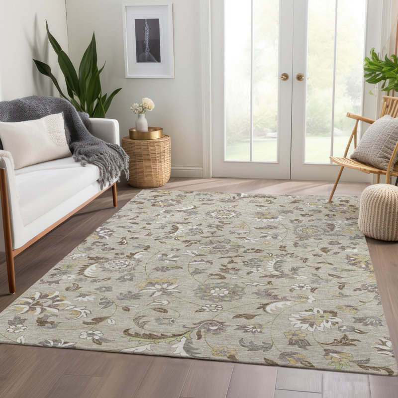 Premium Machine Washable Goulven AMF1006 Floral Rug, Rectangle 2'6" x 3'10"