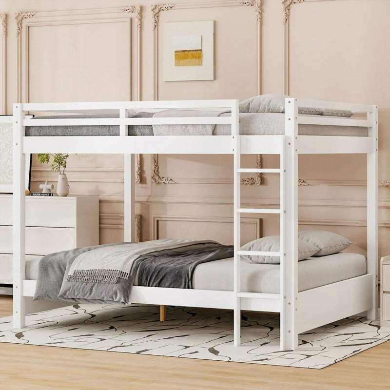 Grand lit superposé avec échelle - aucun sommier requis, robuste pour une utilisation prolongée, Blanc