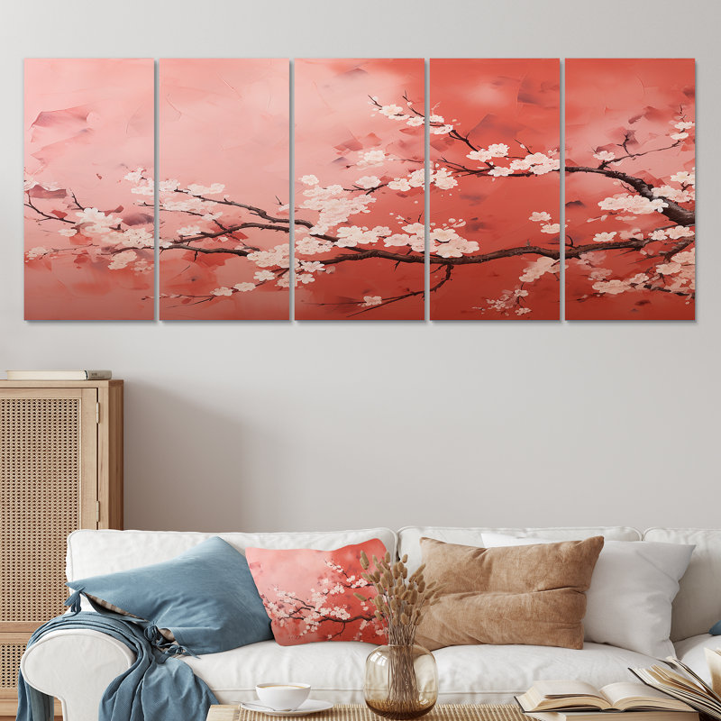 "Fleurs de cerisier roses et blanches III, 5 pièces", 5 pièces, H 28 po x l 60 po