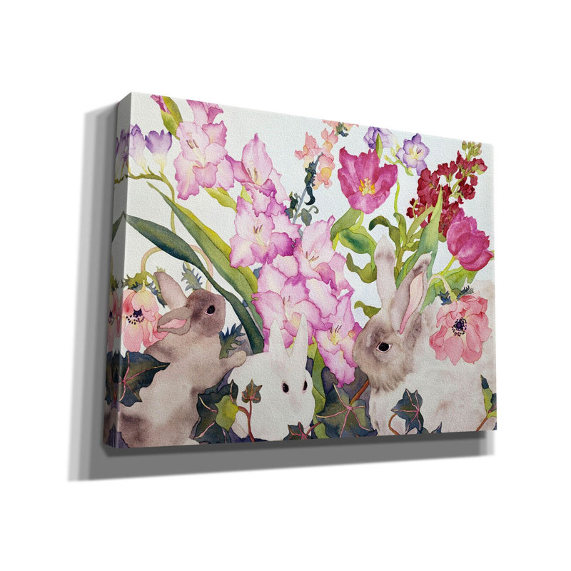 «Three Bunnies On Canvas» par Carissa Luminess, H 12 po x l 16 po x P 0,75 po