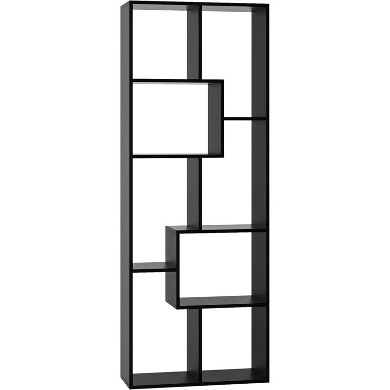 Étagère de présentation asymétrique et bibliothèque, 5 niveaux, noir, Noir