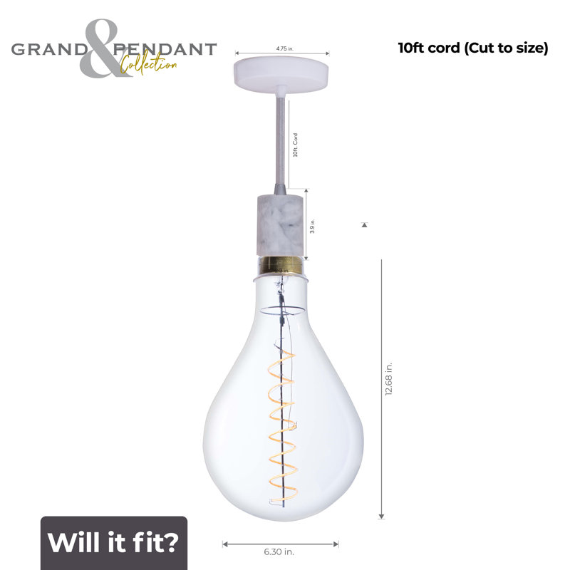 LED Arkin 4 Watt 13" Pear Shaped Bulb and Pendant Kit, White Marble