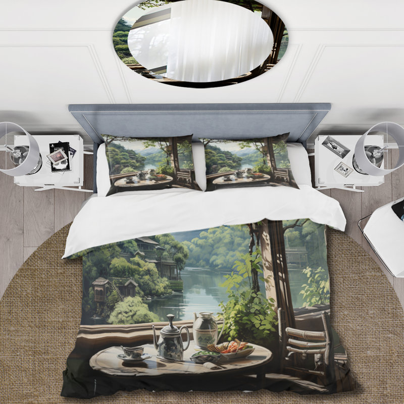 Ensemble de housse de couette en microfibre / polyester Japon Art Teahouse Serenity