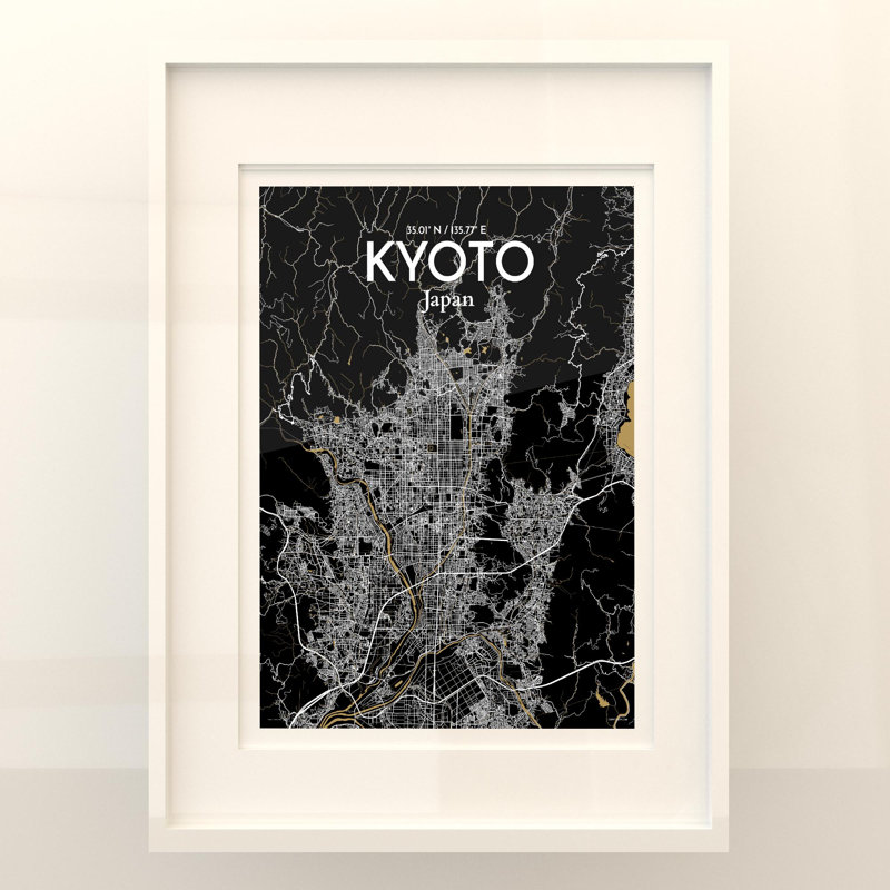 «Kyoto City Map», impression, Noir et or, H 24 po x l 18 po