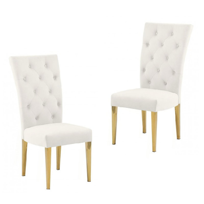 Ensemble de 2 chaises de salle à manger rembourrées Modern Velvet, Crème, Doré